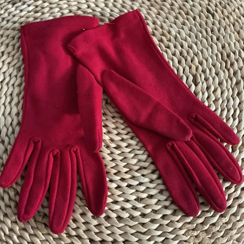 Vintage Red Stretch Dress Gloves Medium 6.5-7 Bow Cuff Women’s Formal Costume